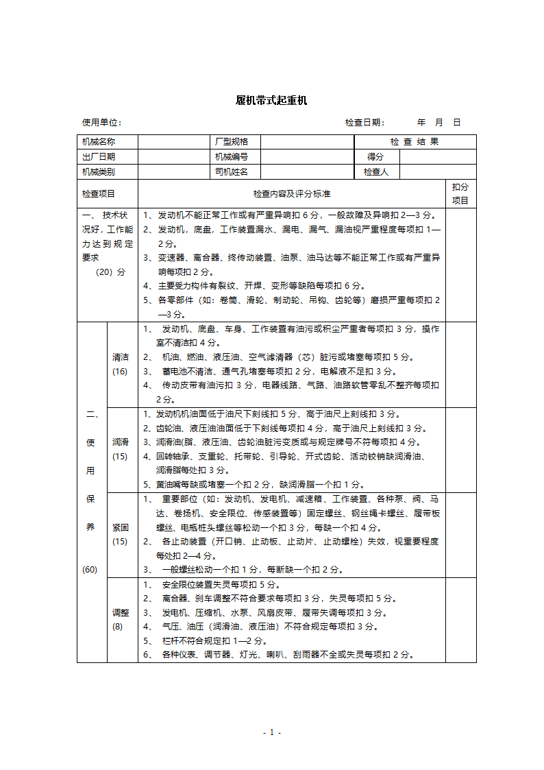 机械检查表