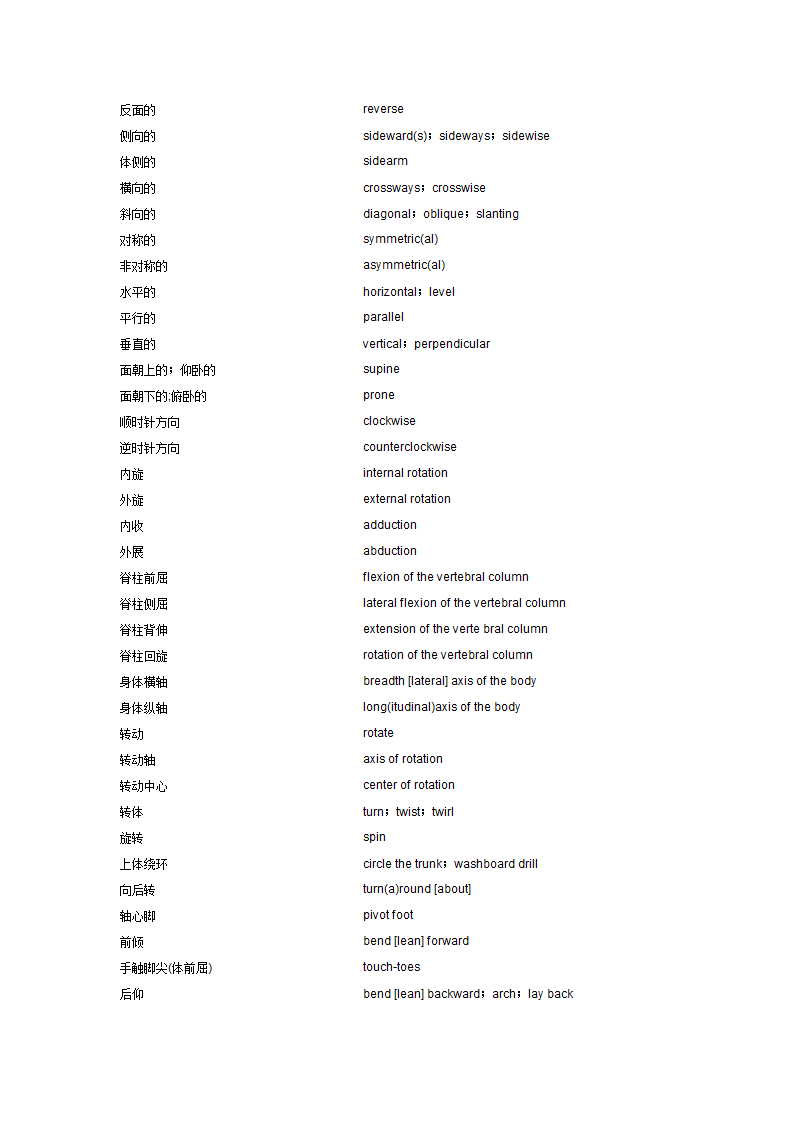 人体动作词汇第3页