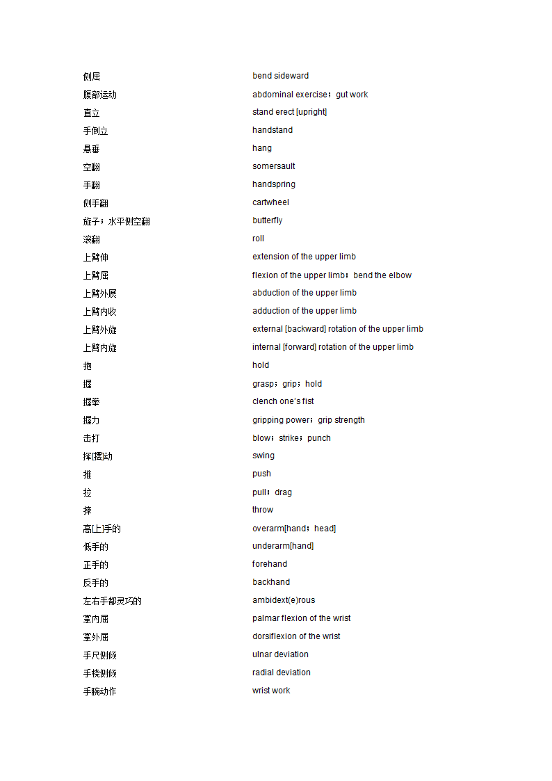 人体动作词汇第4页