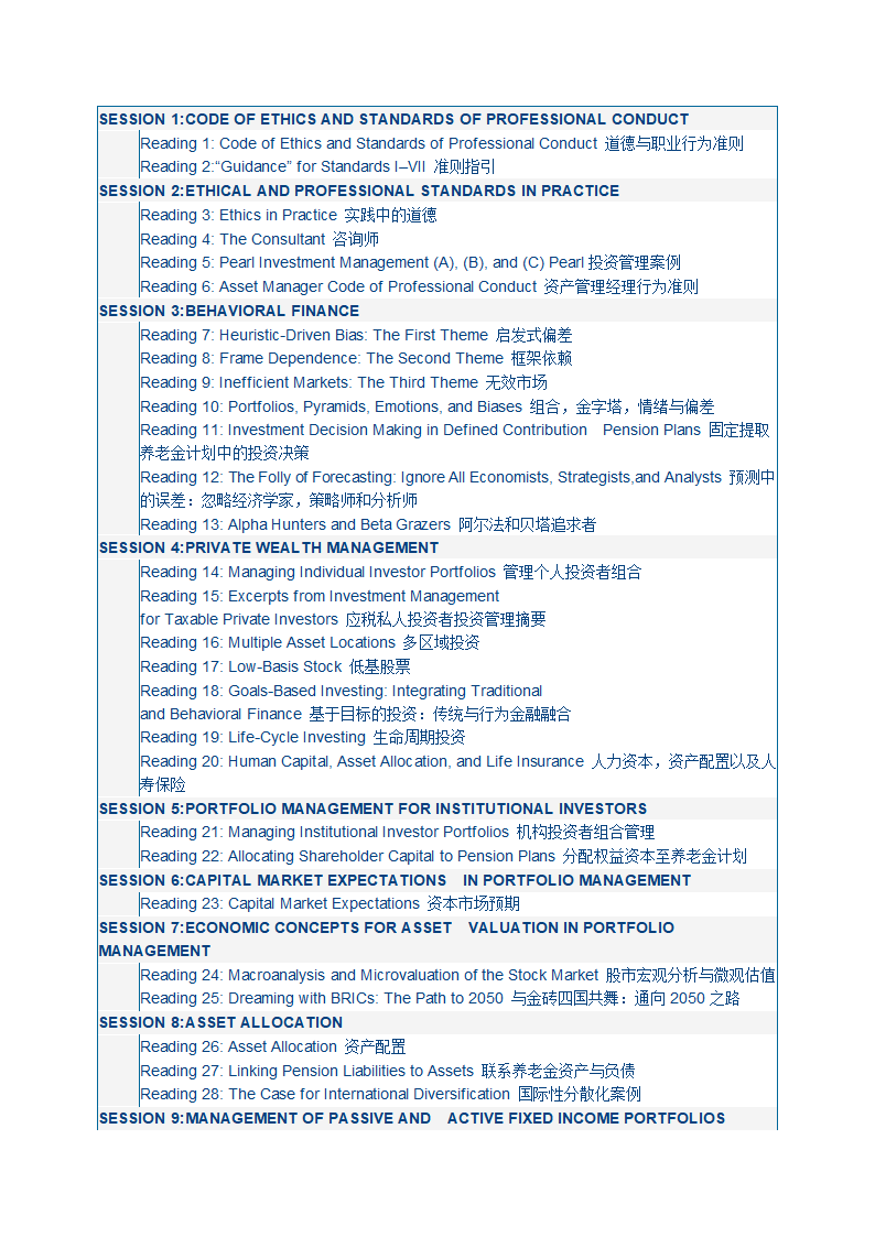 cfa课程核心课程表第7页