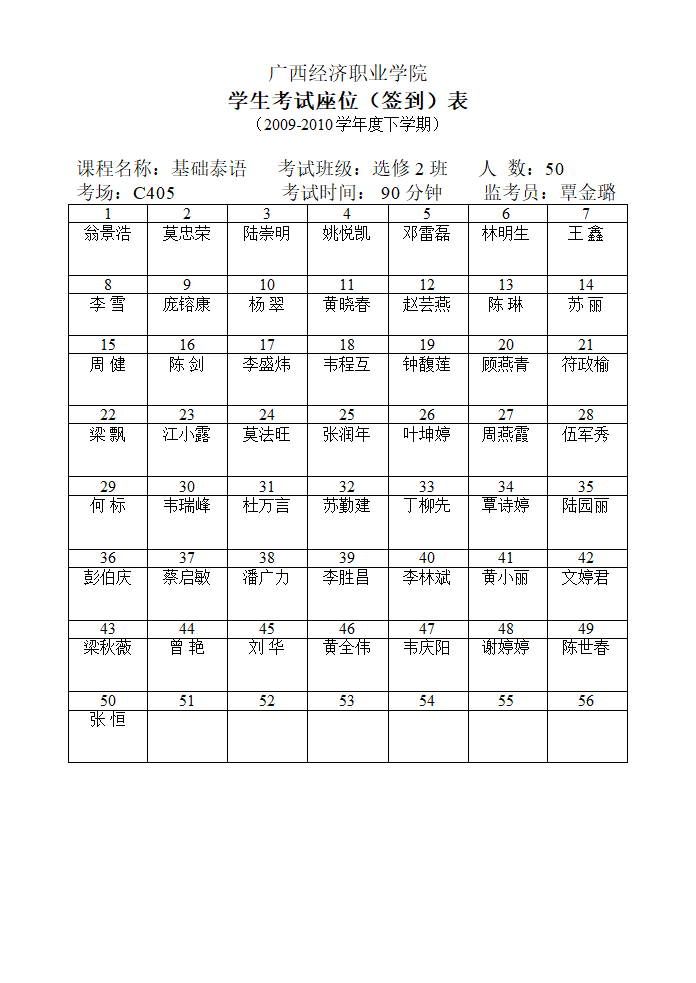 学生考试座位(签到)表第2页