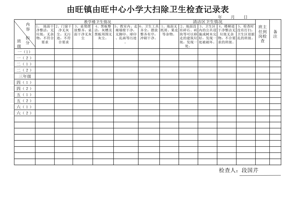 大扫除检查表