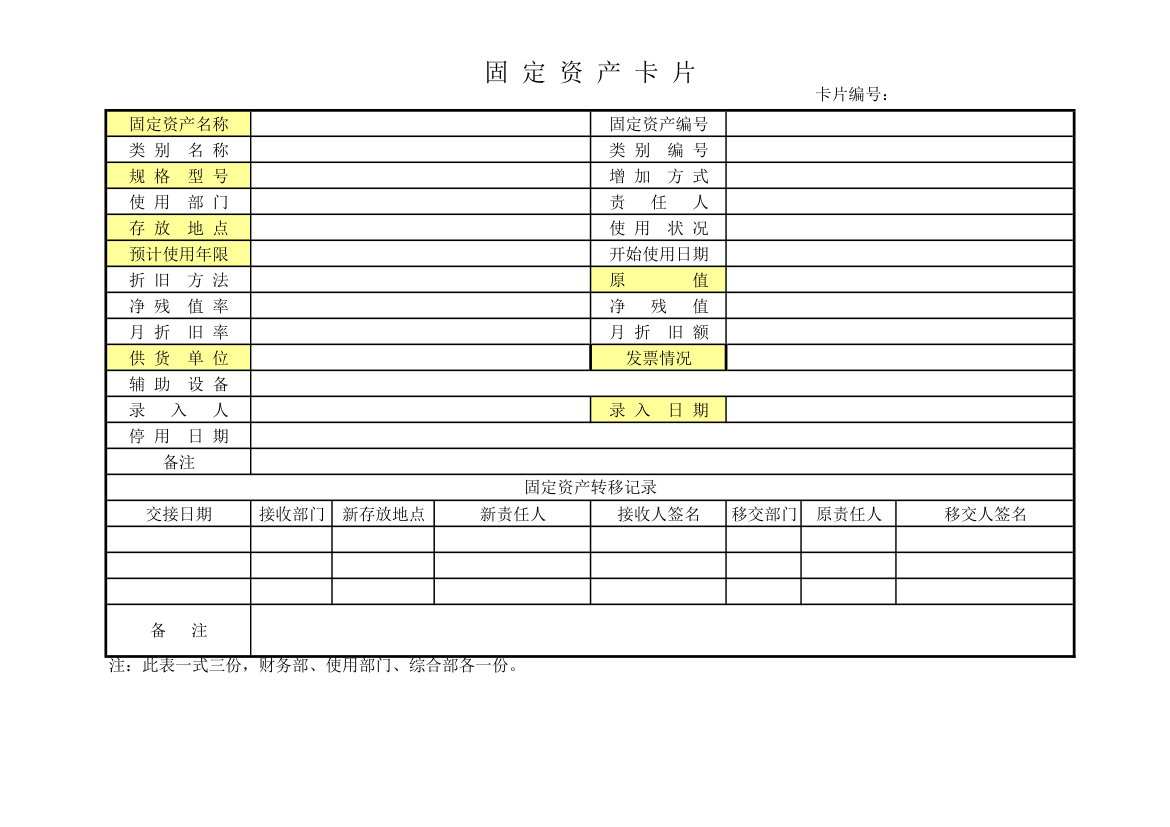 固定资产卡片、标签第1页