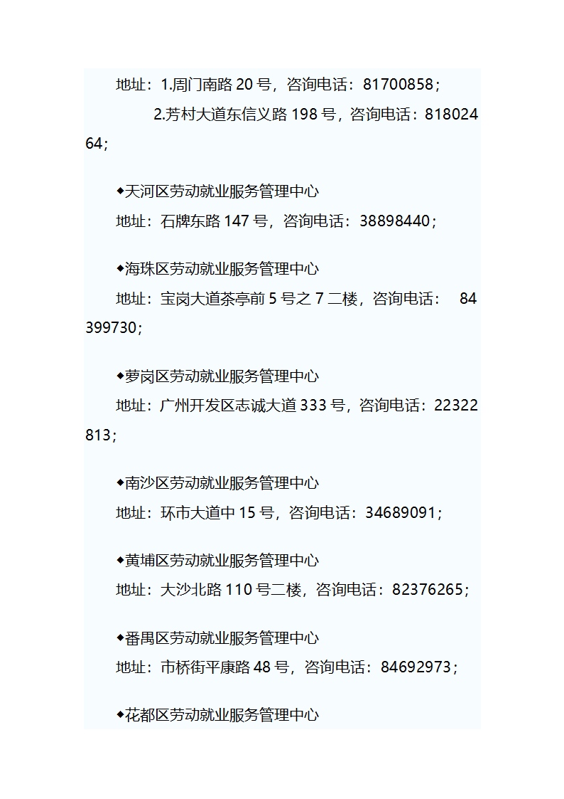 广州市各区培训券发券地址及咨询电话第2页