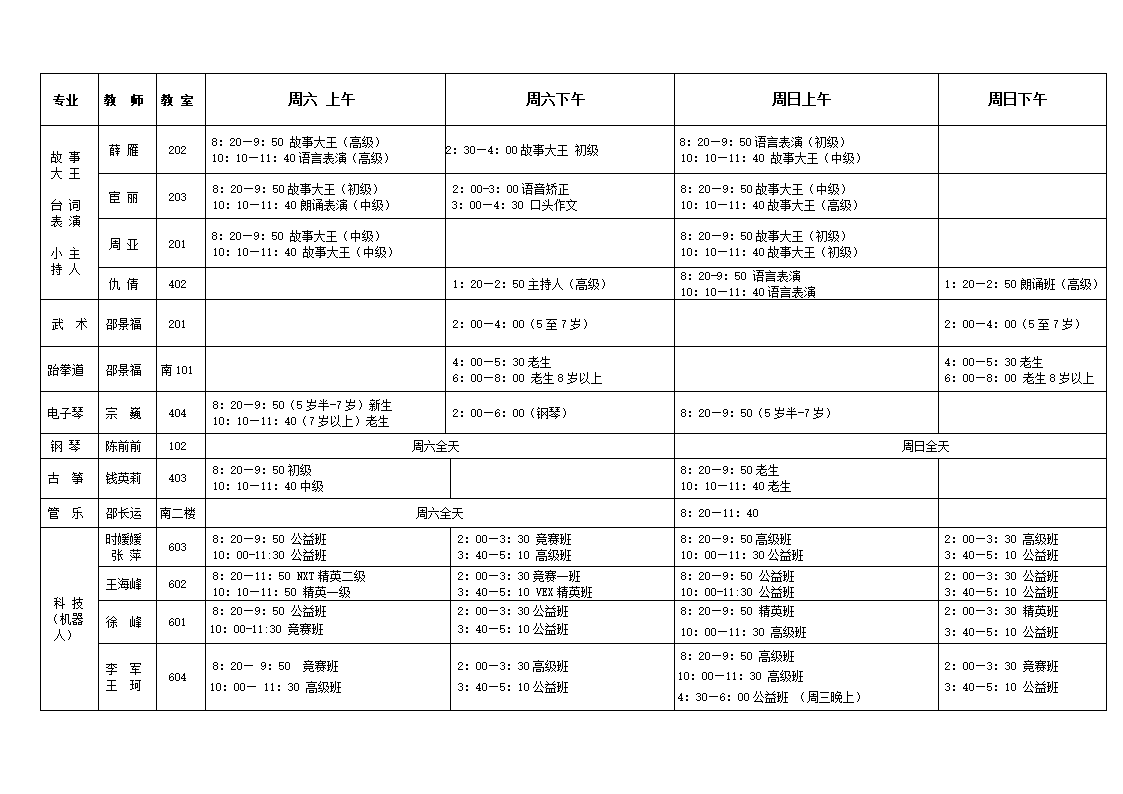 少年宫课程表第2页