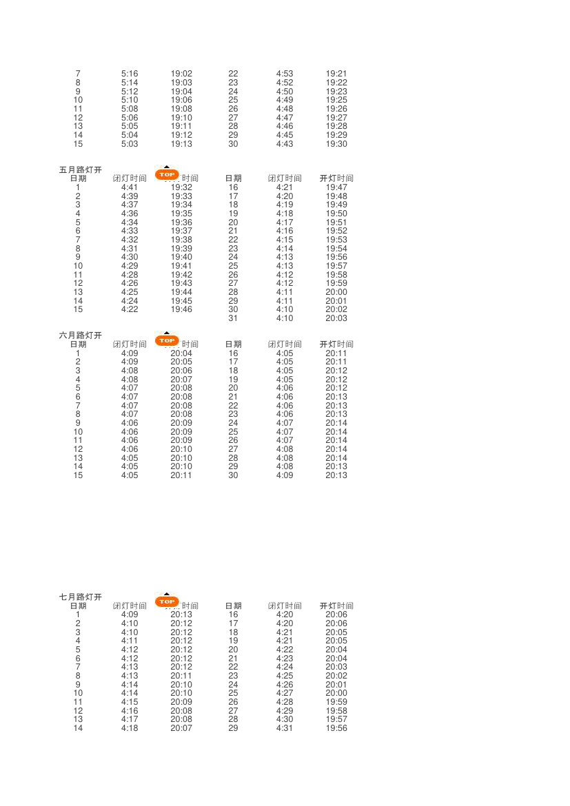 北京市路灯开闭时间表第2页