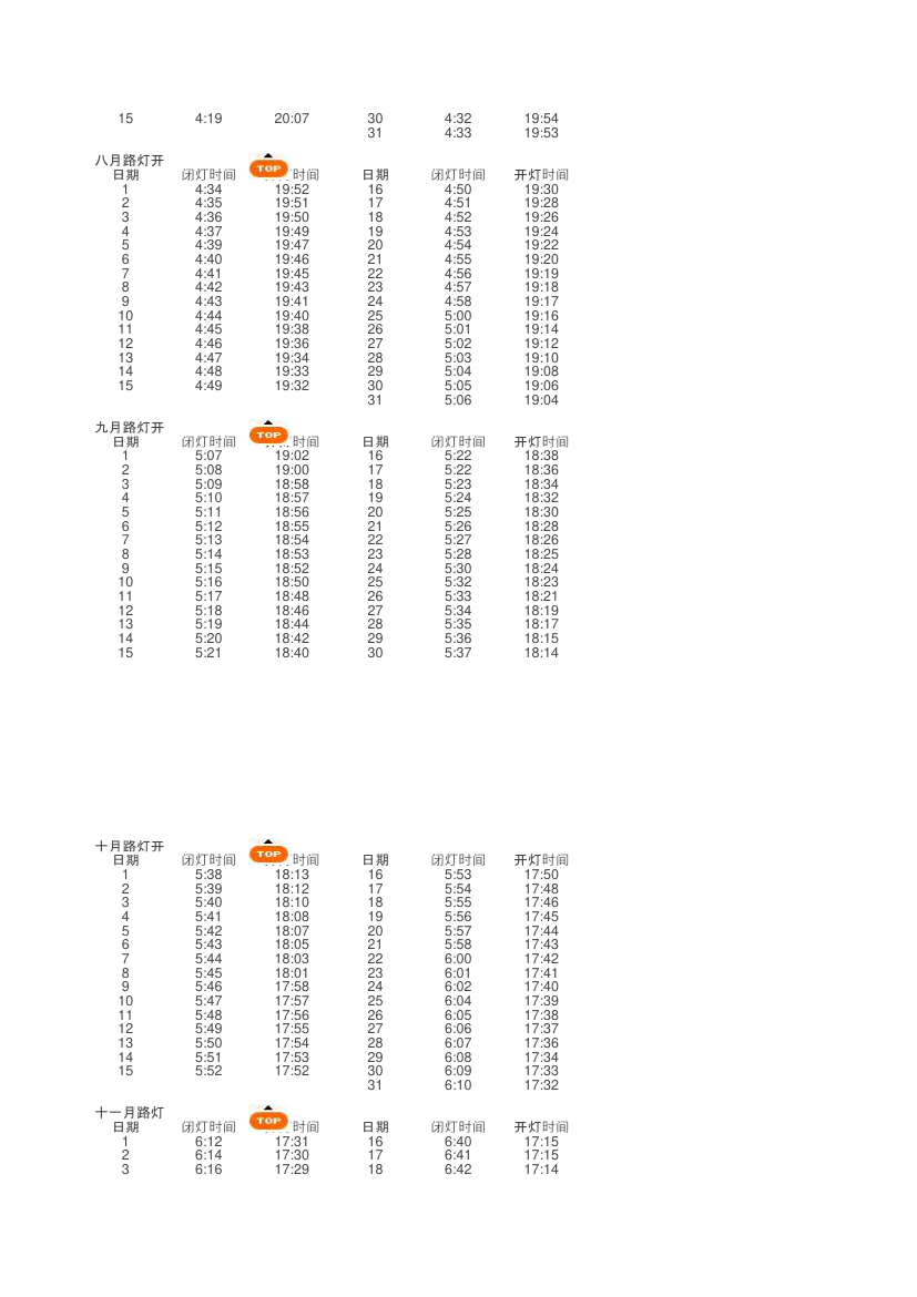 北京市路灯开闭时间表第3页