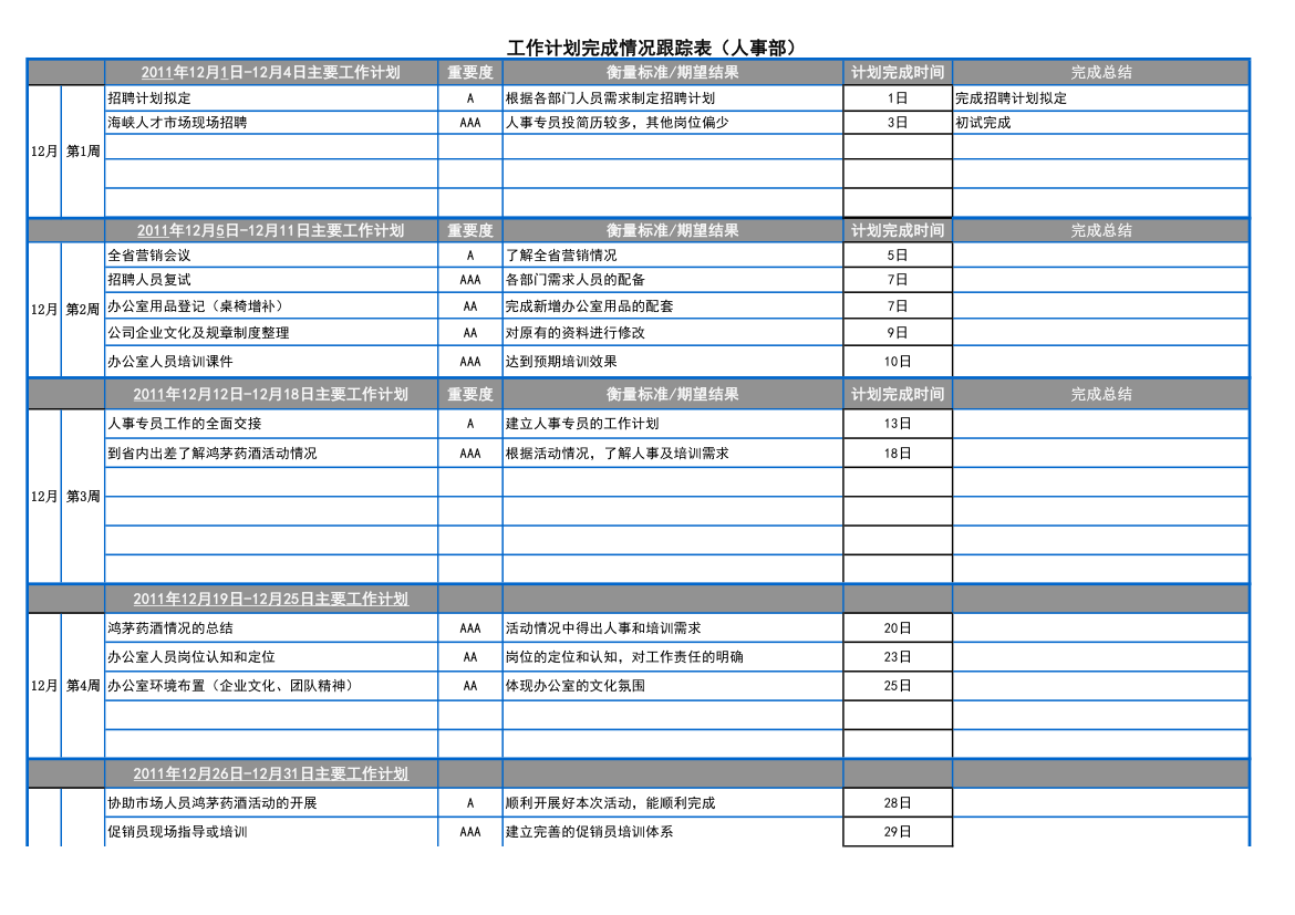 工作计划表