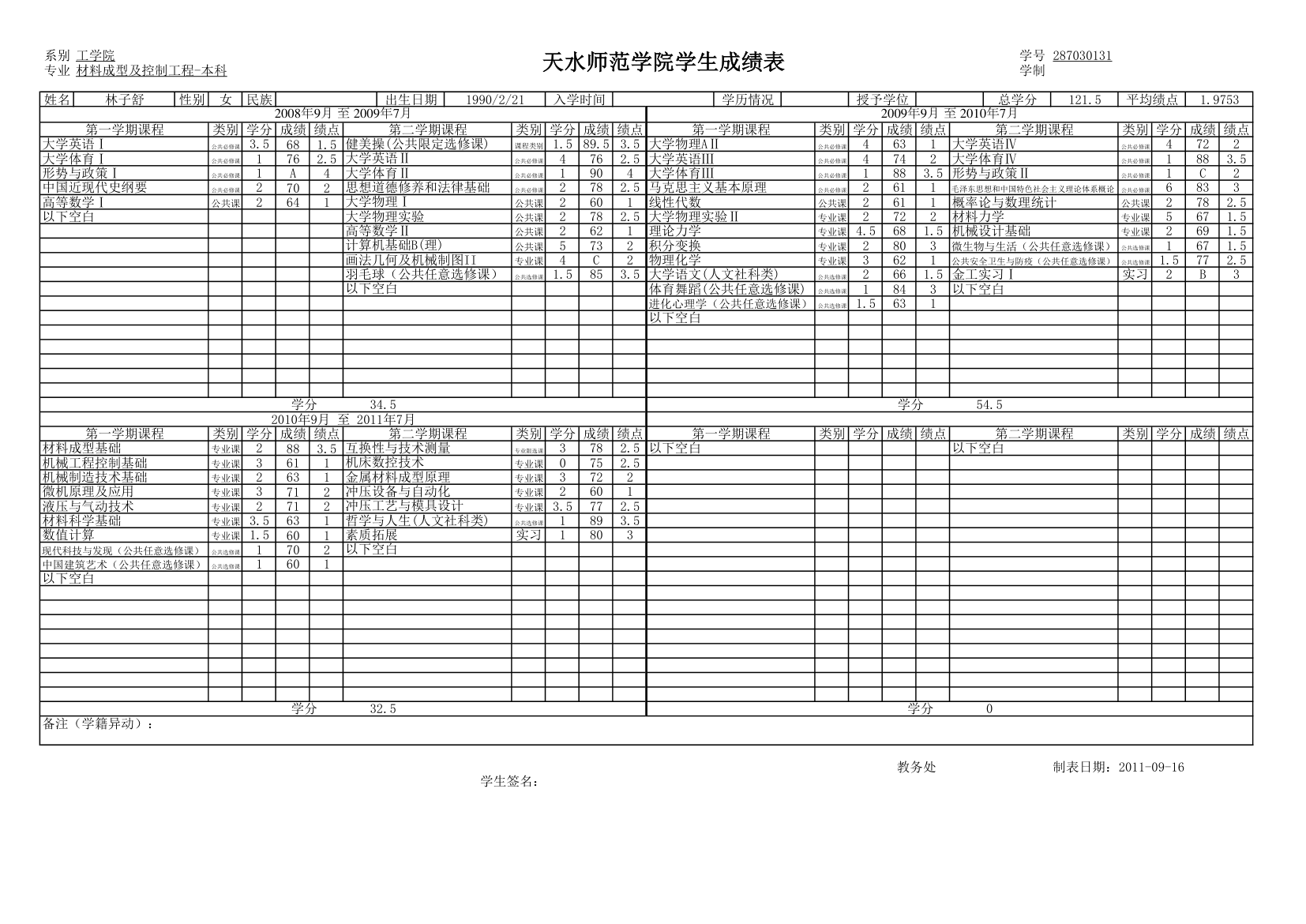 班级学生成绩单第26页