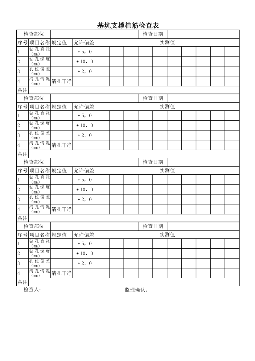 植筋检查表