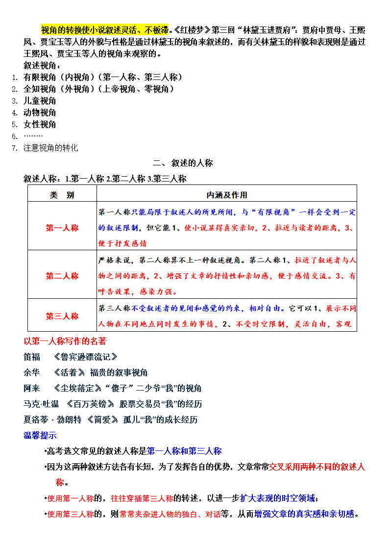 2025届高考语文复习：叙述的视角知识点.doc第4页