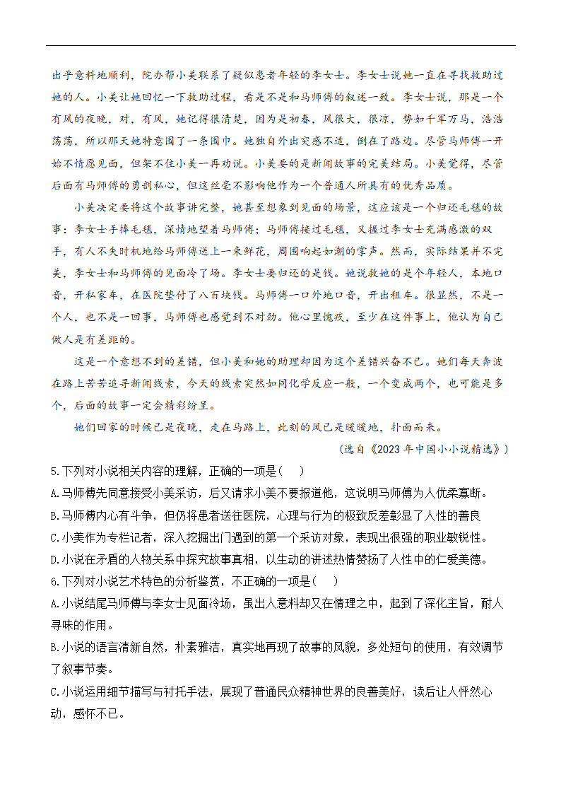 2025届高考语文一轮复习小说阅读精测卷（3）（含解析）.doc第5页