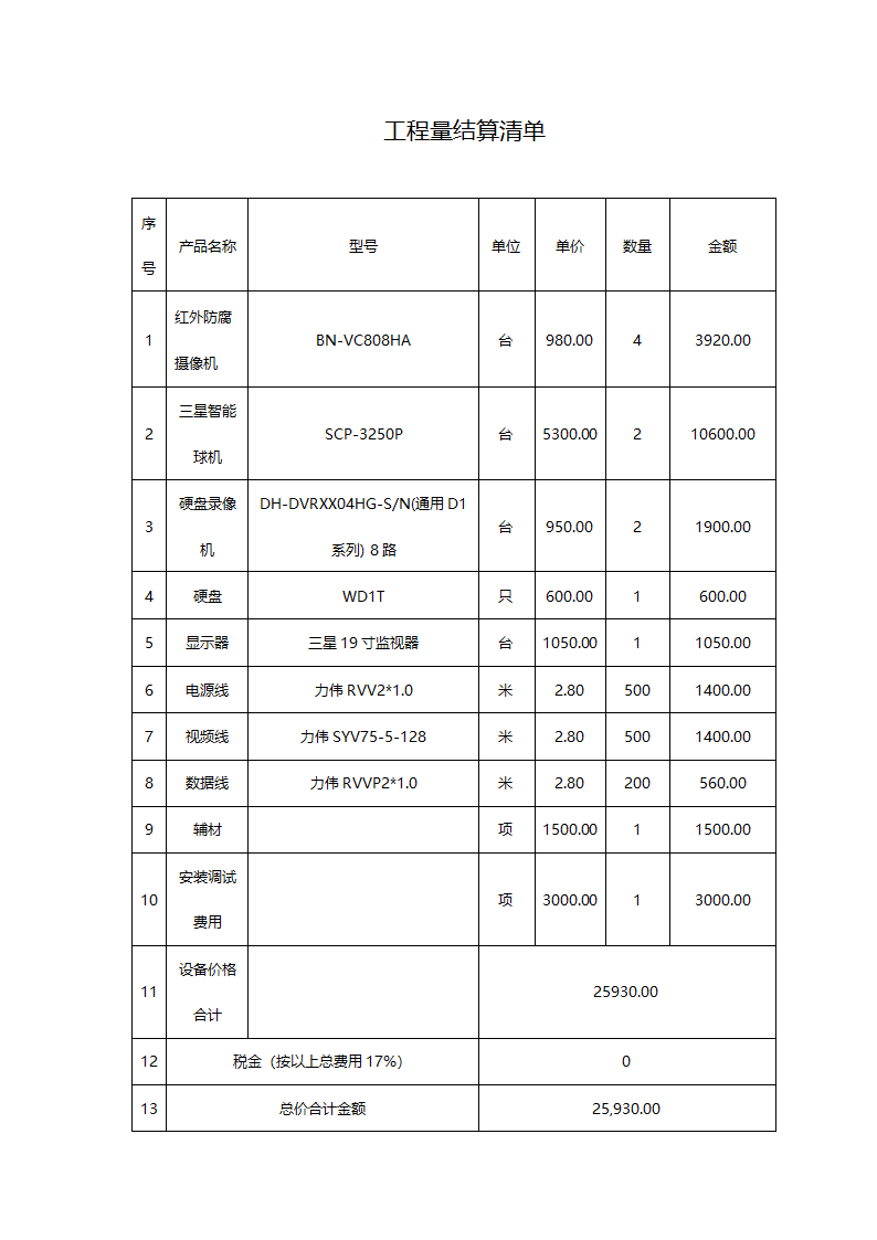 视频监控安装工程结算书.doc第10页