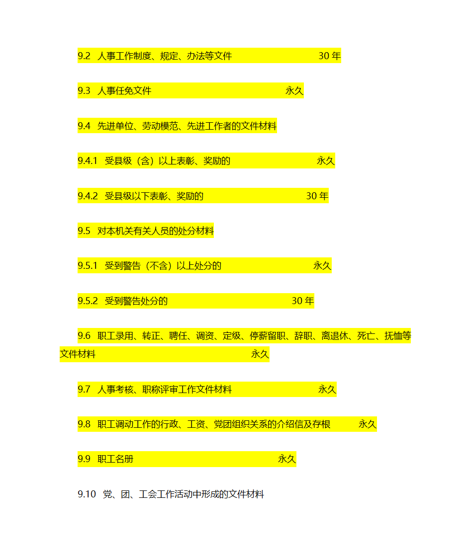 文书档案保管期限表第7页