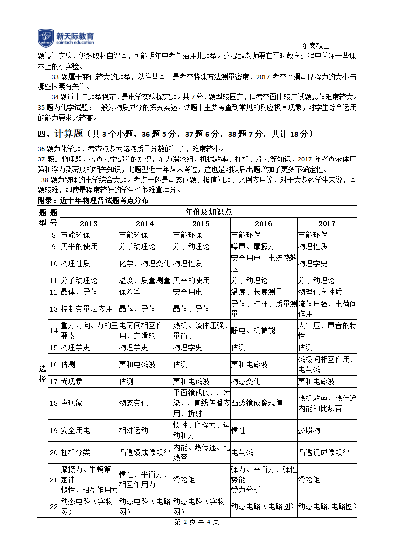 河北省中考理综试卷试题结构第2页