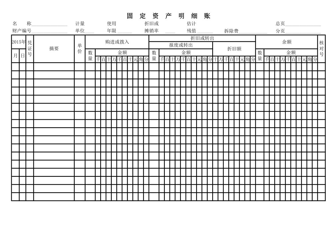 固定资产明细账模板第1页