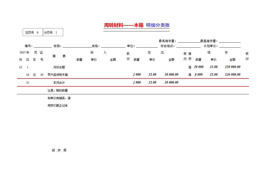 明细分类账第6页