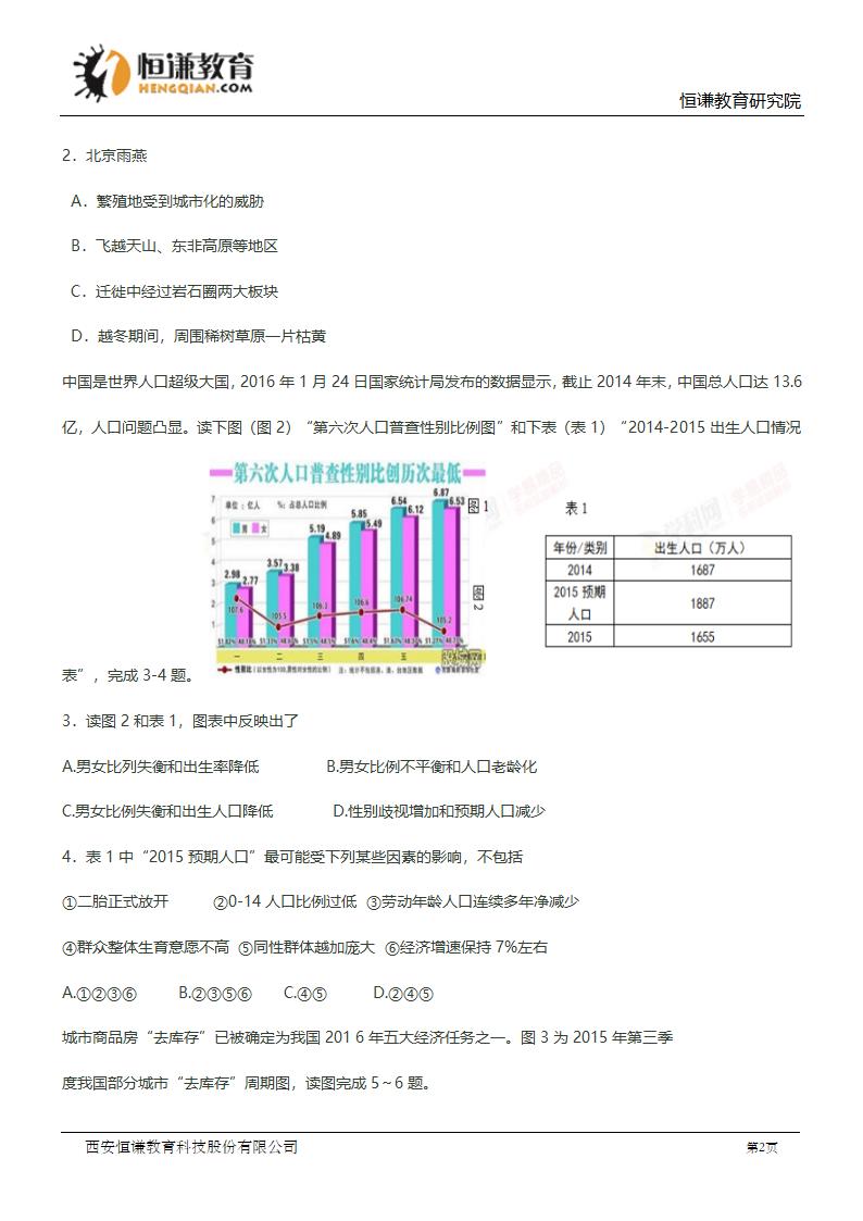 河南商丘一中2016高三考前押题试题--地理(解析版)第2页