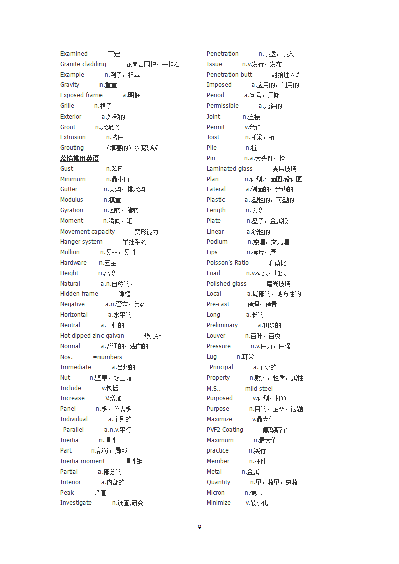 幕墙词汇第9页