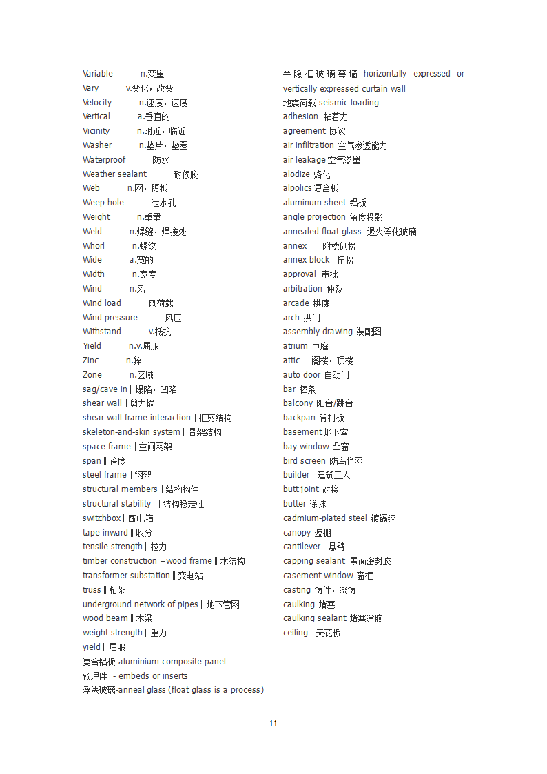 幕墙词汇第11页