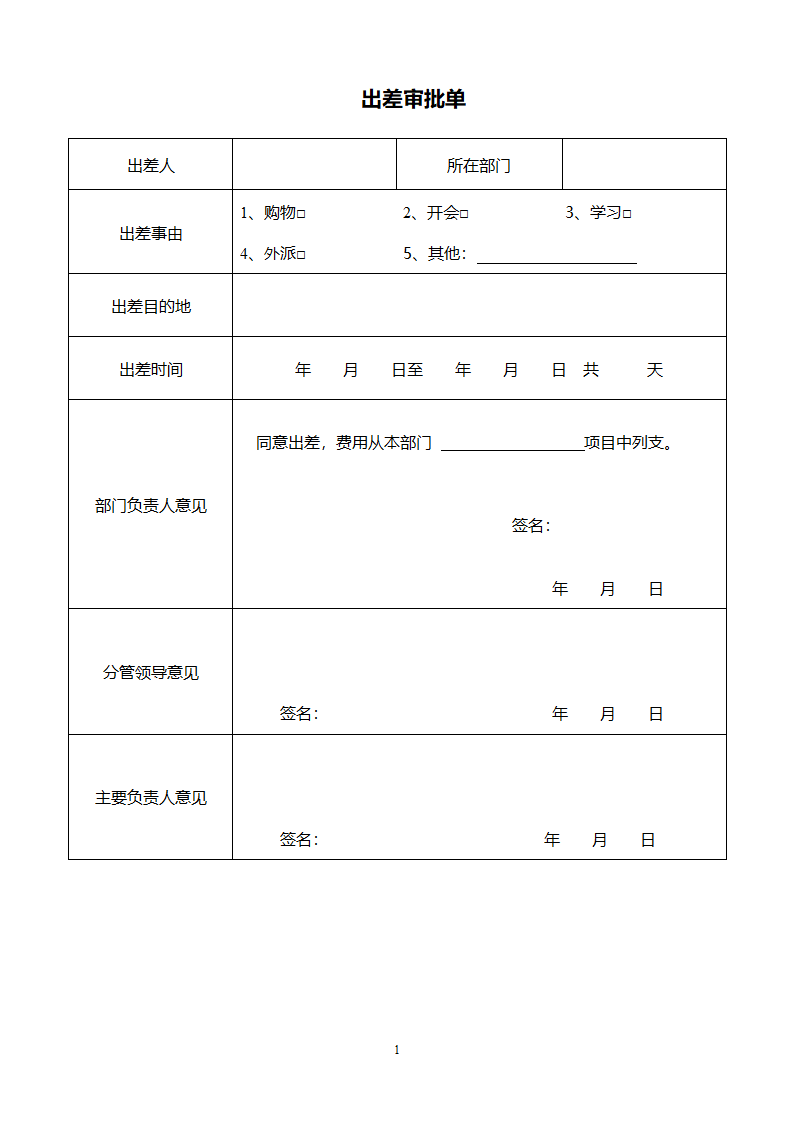 出差审批单第1页