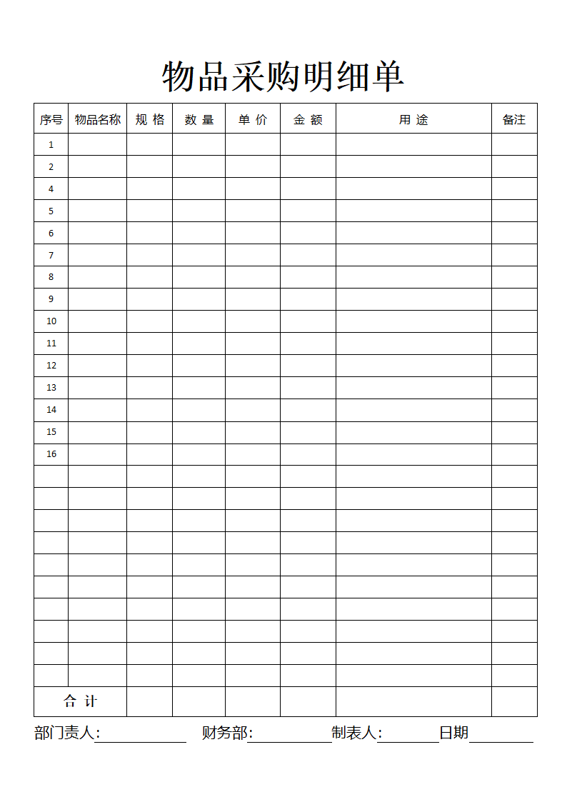 公司采购明细单物品采购申请表.docx第1页