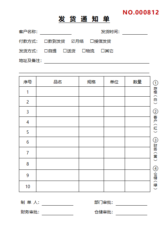 发货通知单发货明细单一式四份A5发货单通用模板.docx第1页