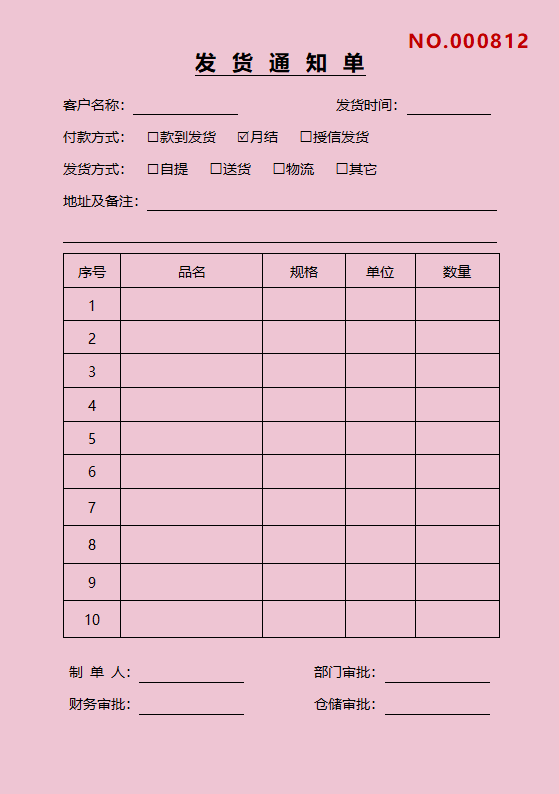 发货通知单发货明细单一式四份A5发货单通用模板.docx第2页