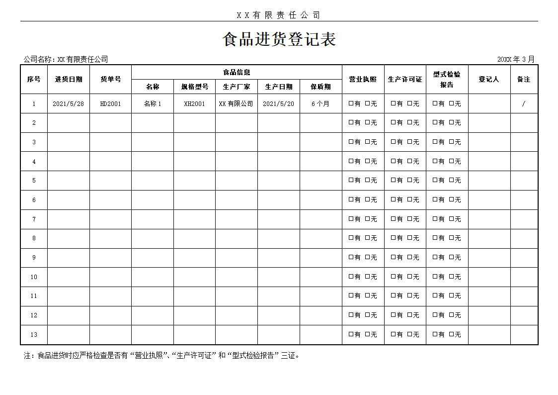 食品进货登记表.docx