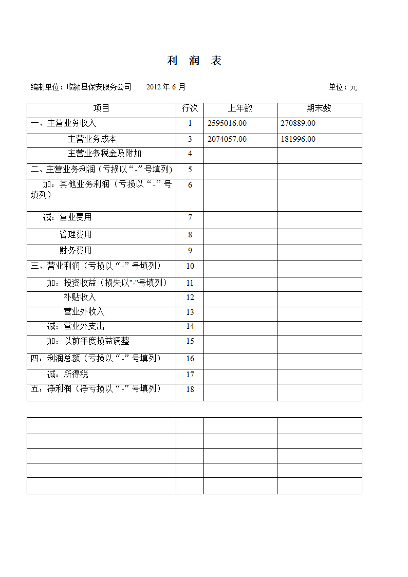 利润表模板第1页