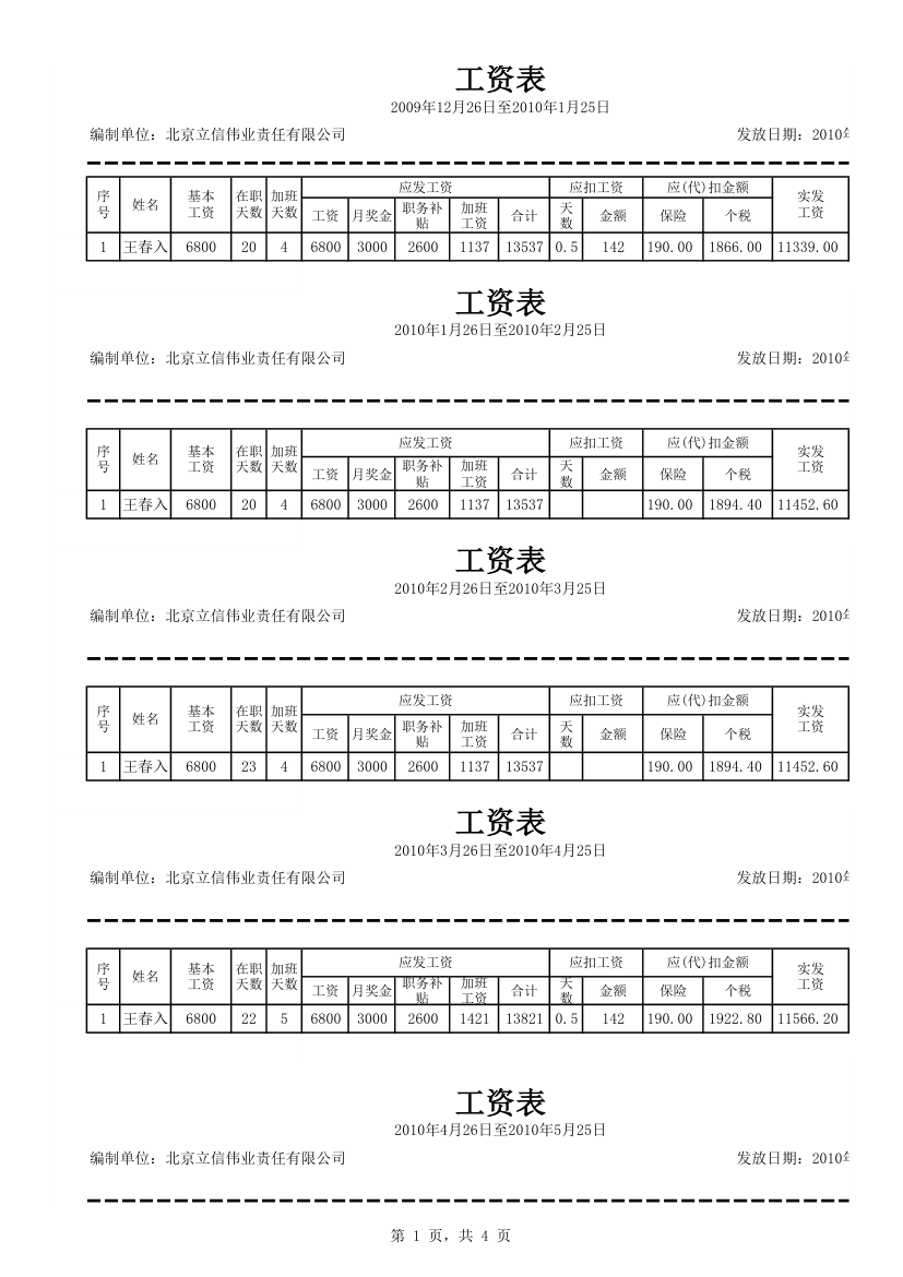 工资条模板第1页