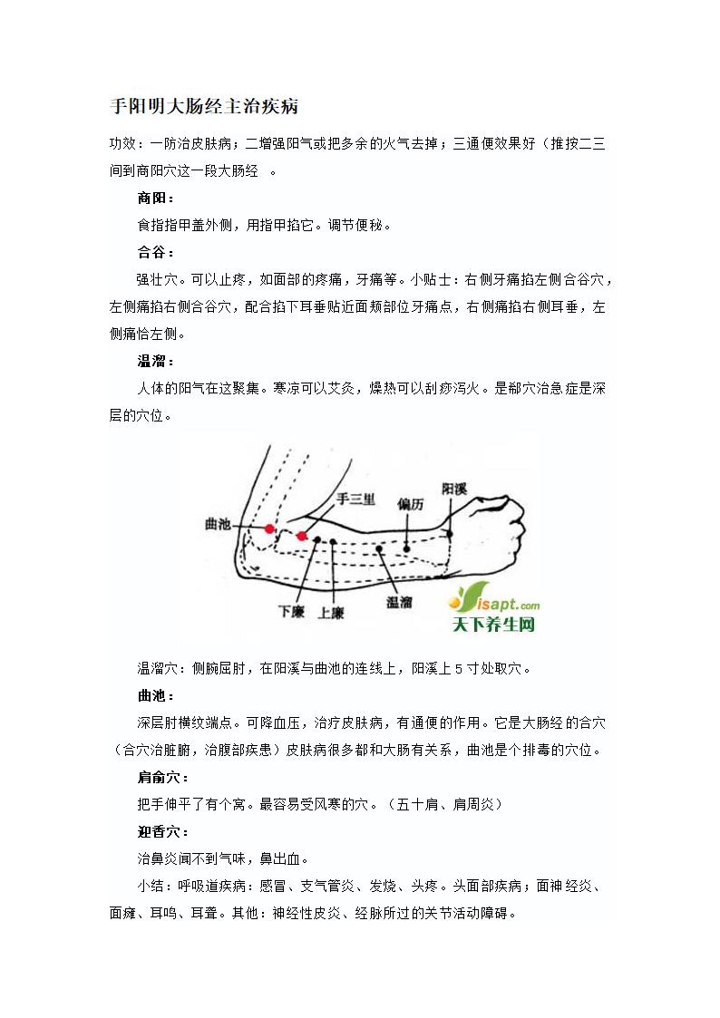 曲池、手三里：手阳明大肠经主治疾病