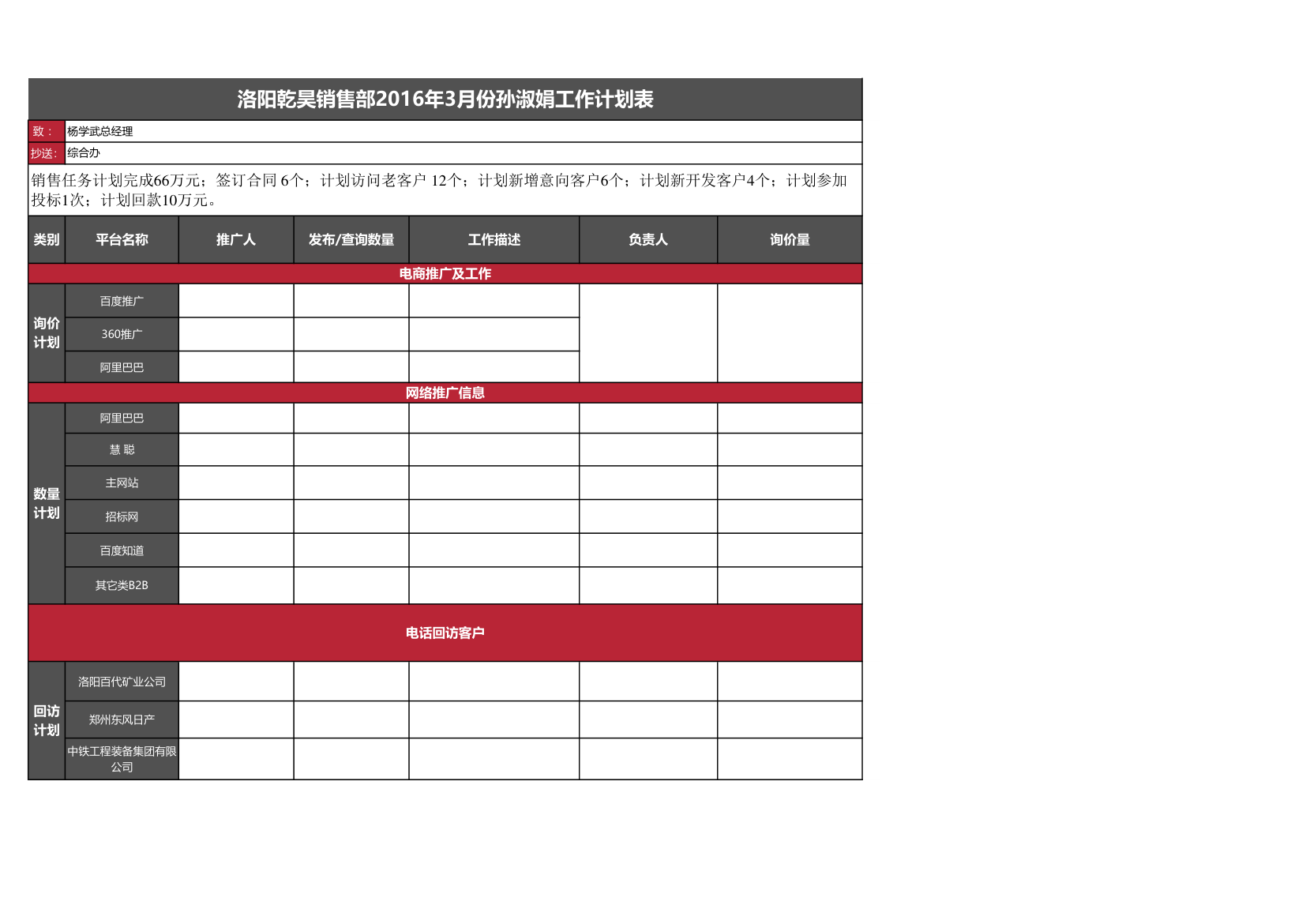 电商月度计划表第1页