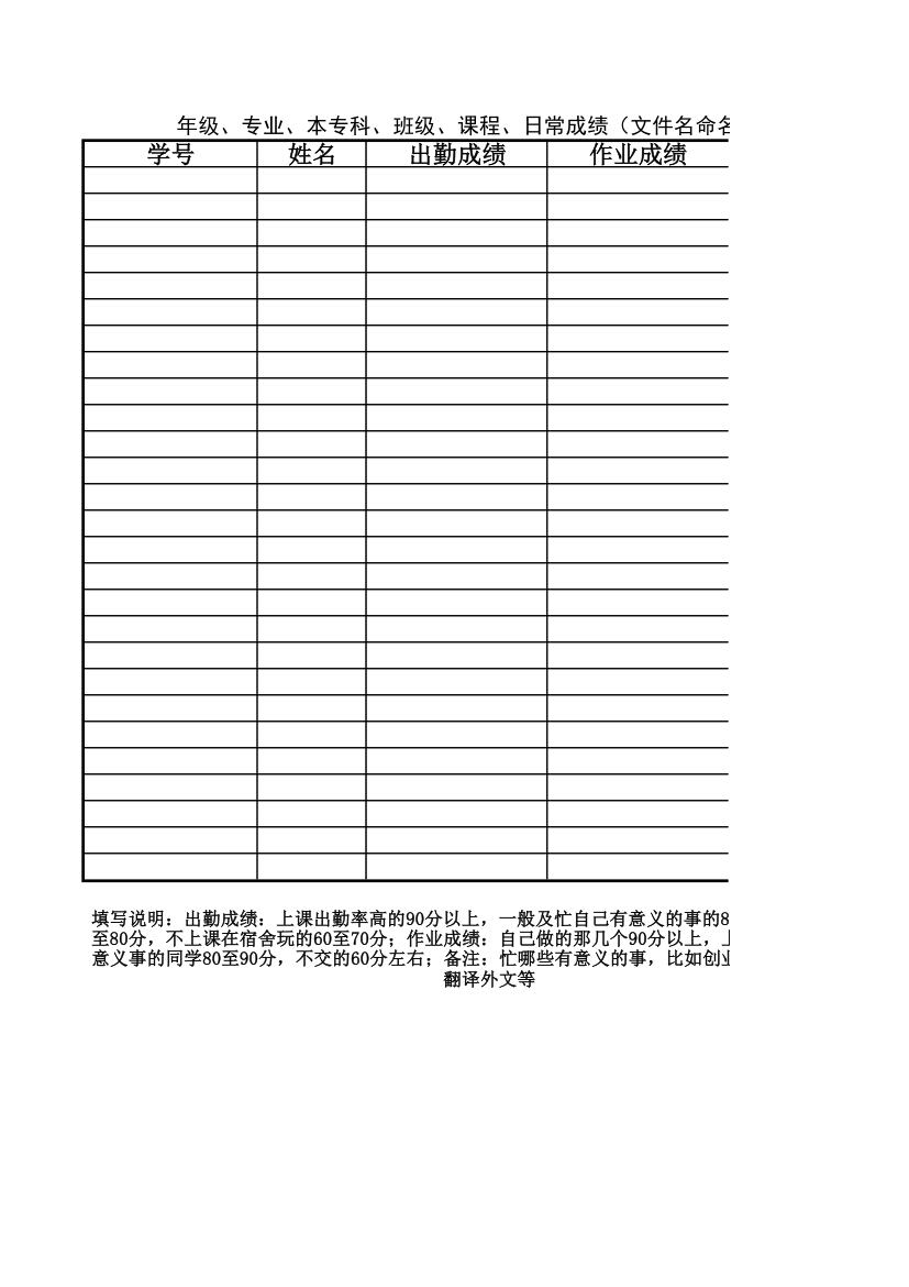 大学日常成绩单模板第1页