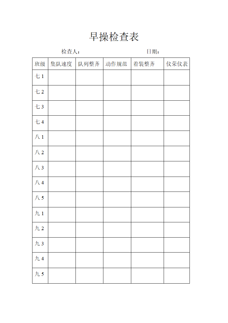 早操检查表