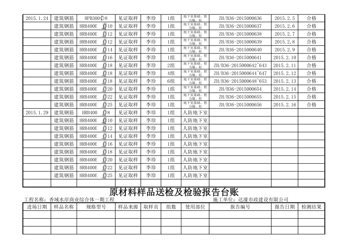 检测报告登记表第2页