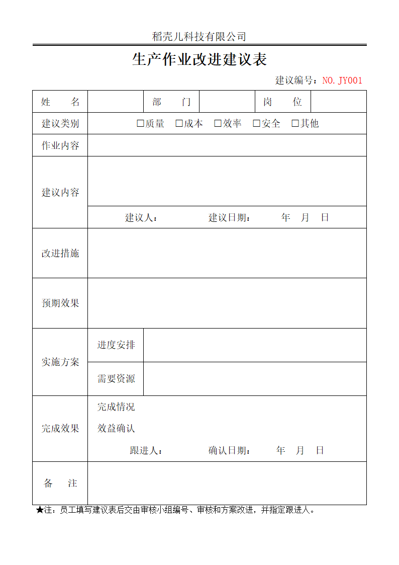 生产作业改进建议表（合理化建议）.docx