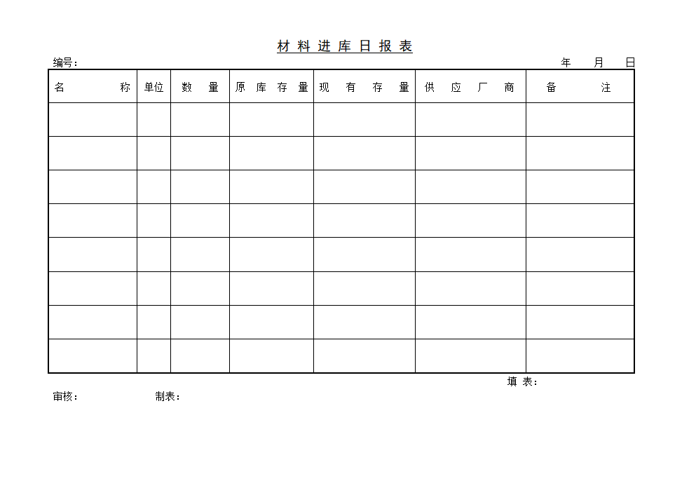 材料进库日报表.doc