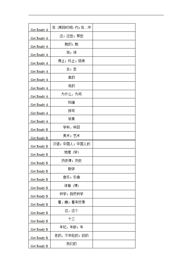 Get Ready 单词默写表2022-2023学年北师大版英语七年级上册（含答案）.doc第29页