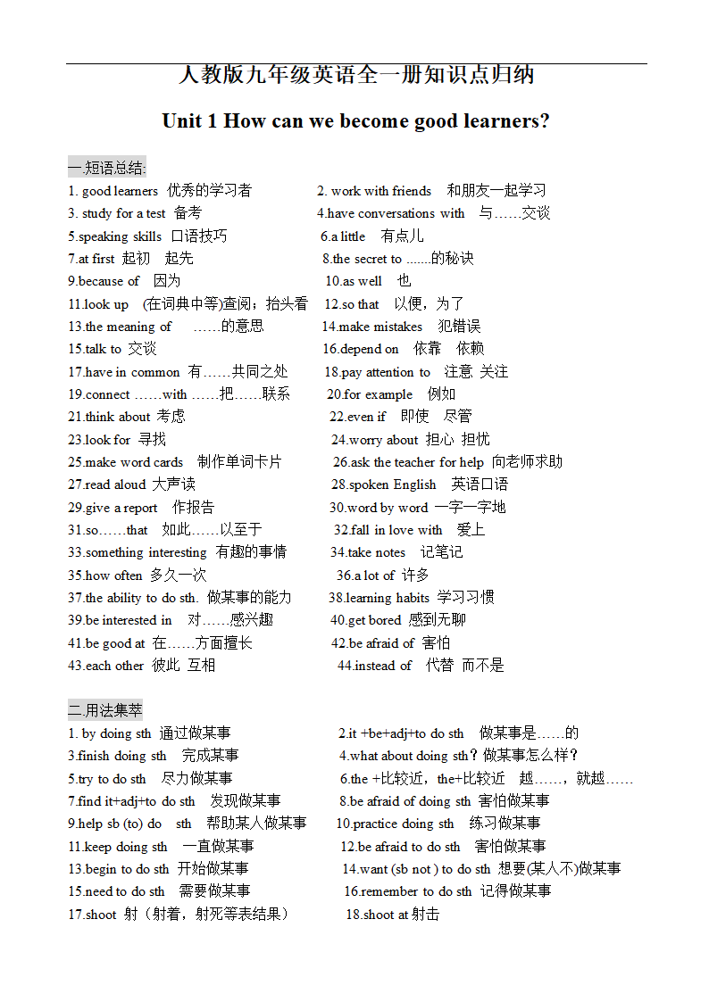 人教版九年级英语全一册知识点归纳.doc第1页