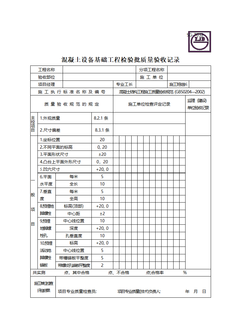 混凝土设备基础工程检验批质量验收记录.doc