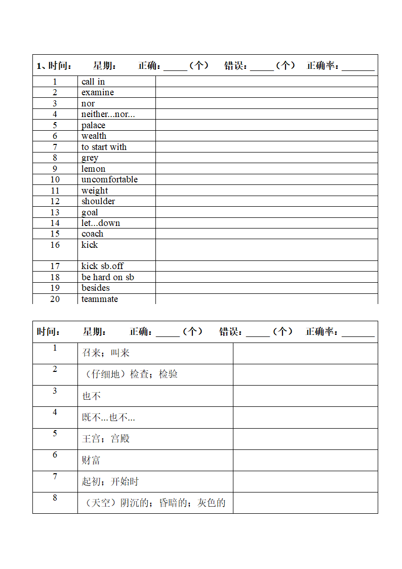 2022年人教版中考复习九年级中英词汇默写（第四周）（word版）.doc第2页