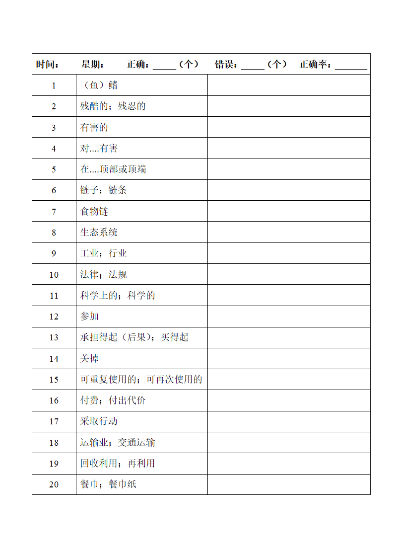 2022年人教版中考复习九年级中英词汇默写（第四周）（word版）.doc第19页