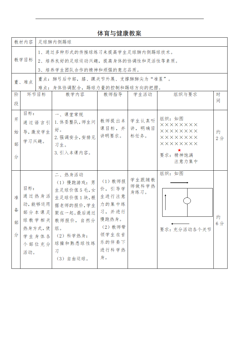 通用版 体育五年级下册 足球脚内侧踢球 教案 （表格式）.doc第3页