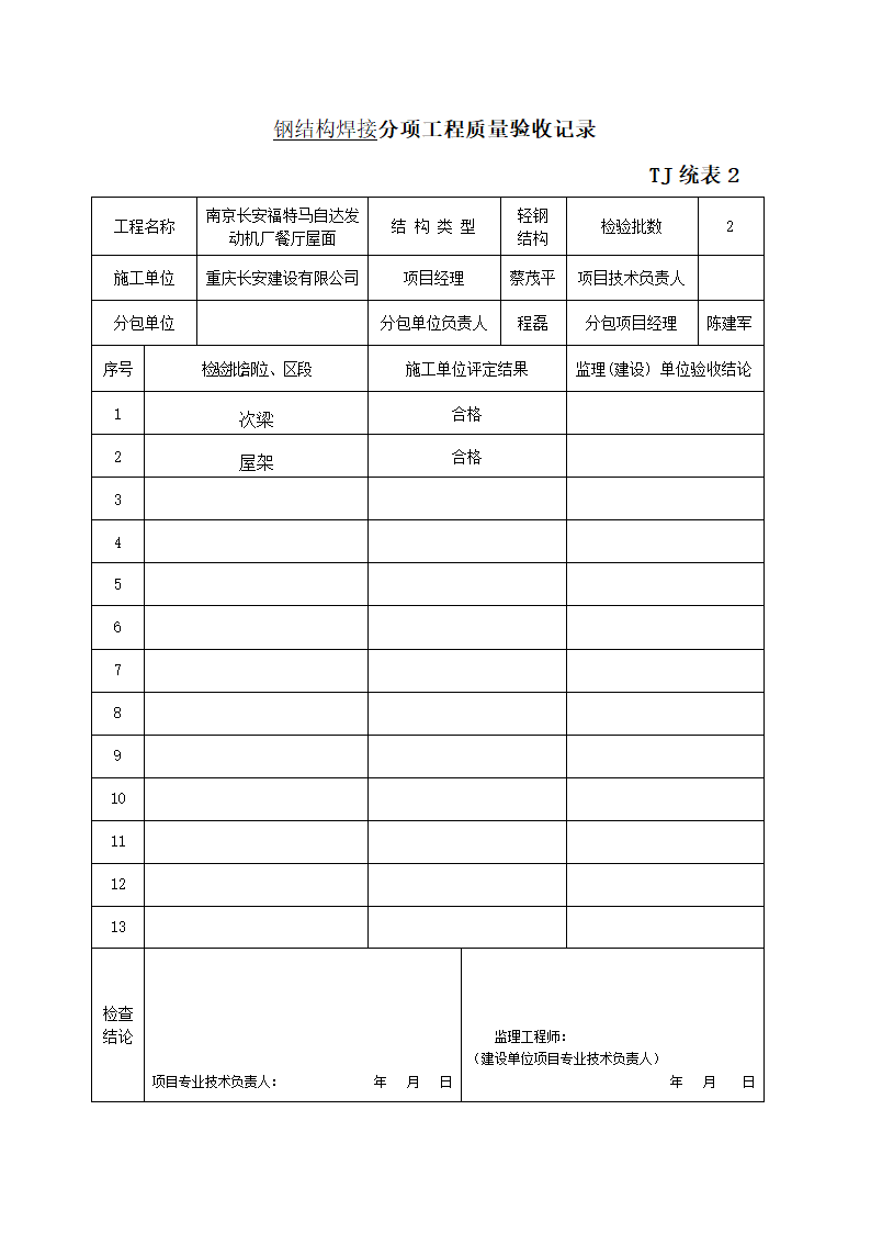 钢结构焊接分项工程质量验收记录1.doc第1页