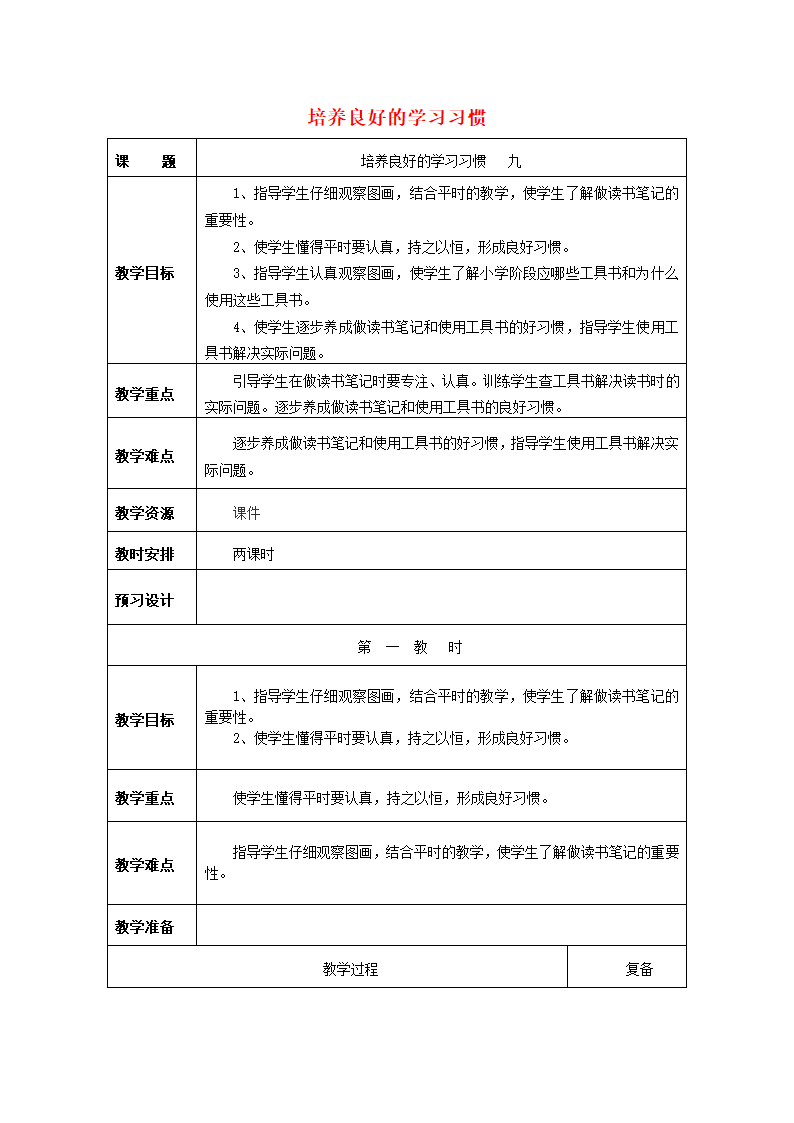 养成良好的学习习惯9   教案.doc第1页