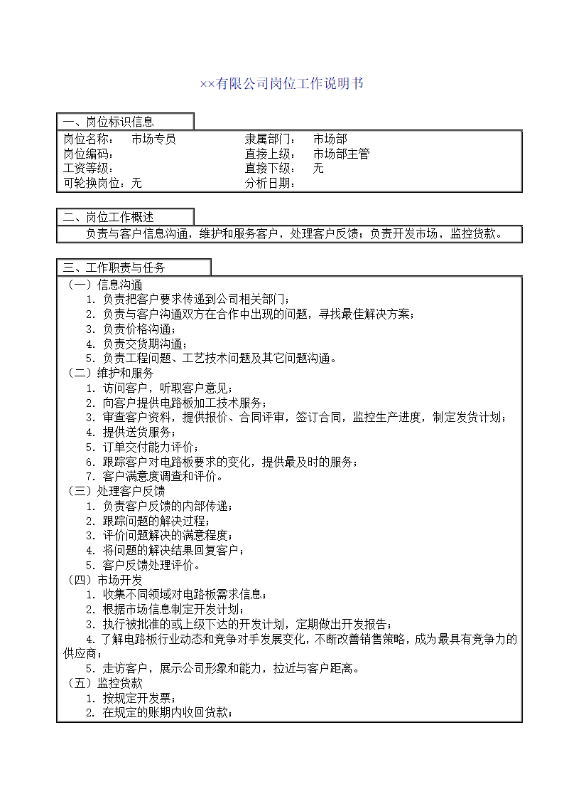 企业之市场专员岗位工作说明.doc第2页