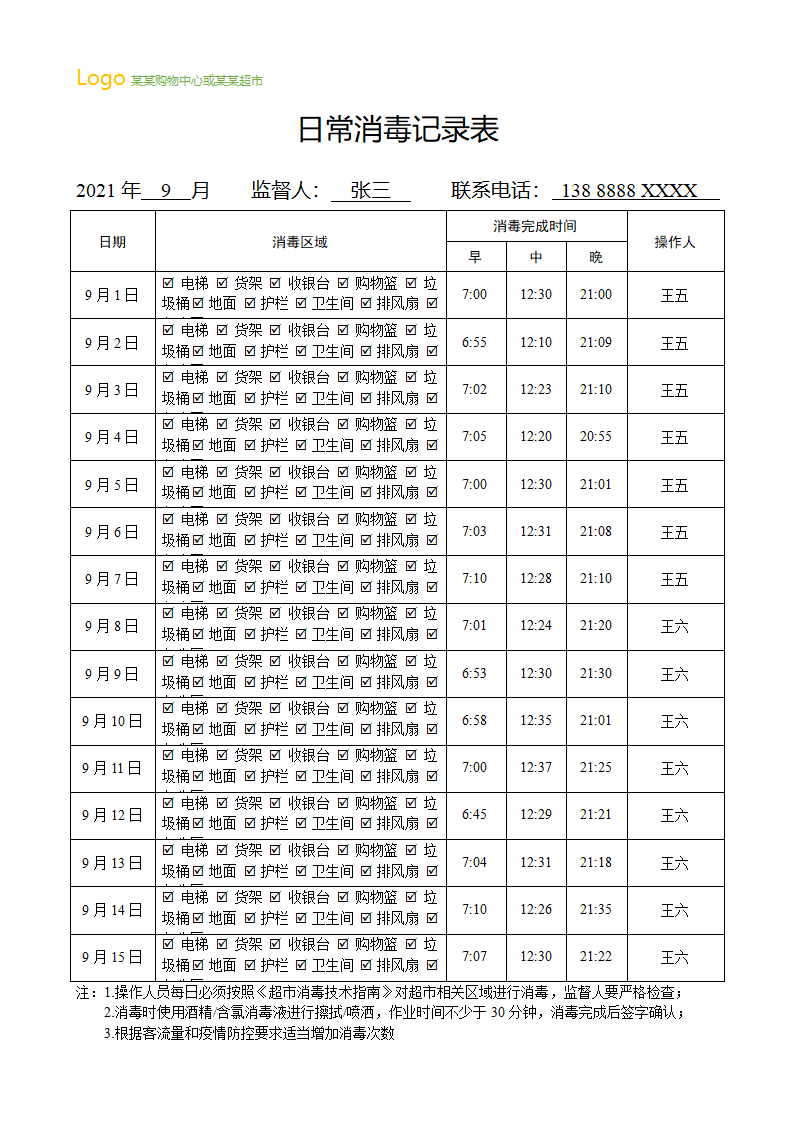 商场超市日常消毒记录表.docx第2页