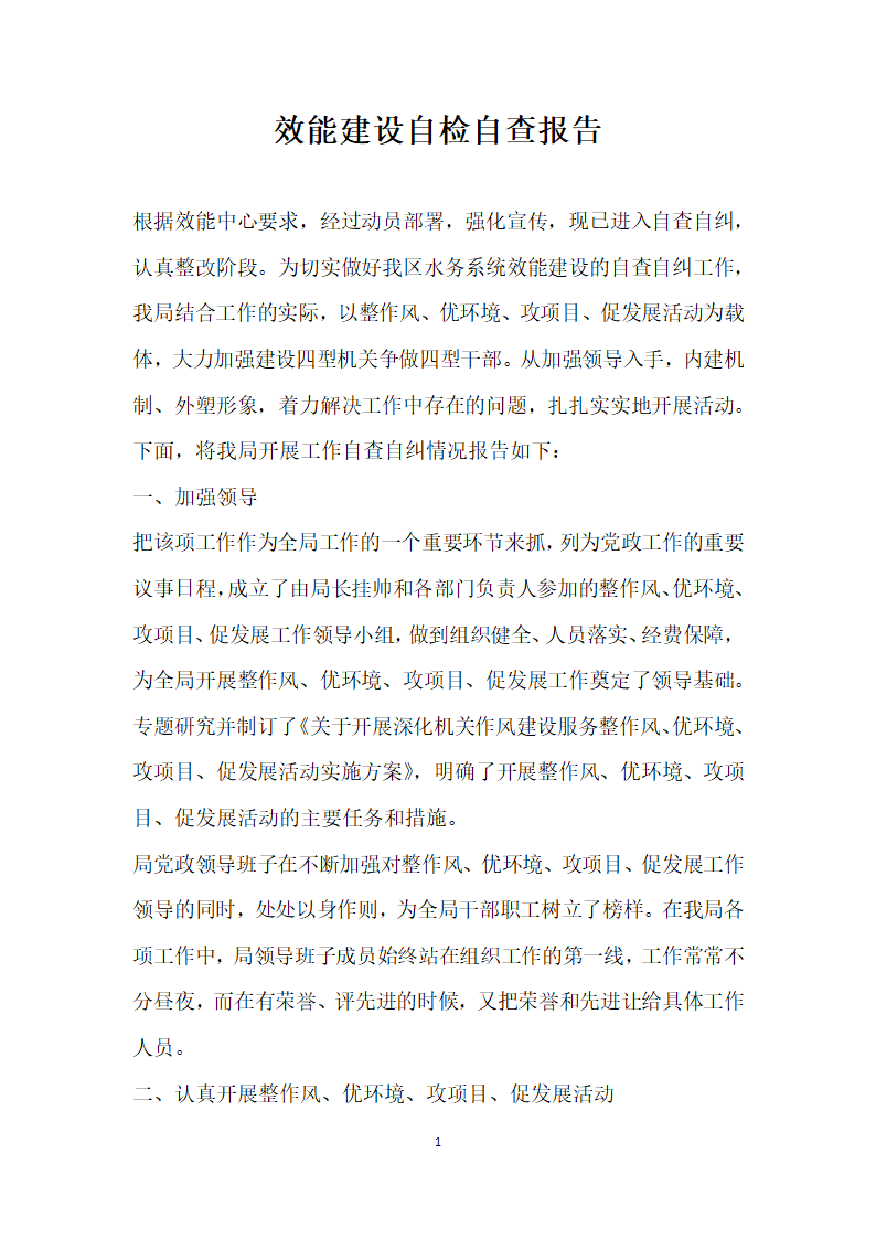 效能建设自检自查报告.docx