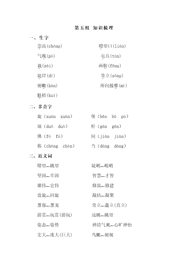 人教版小学语文四年级上学期 第五组 知识点梳理.doc第1页